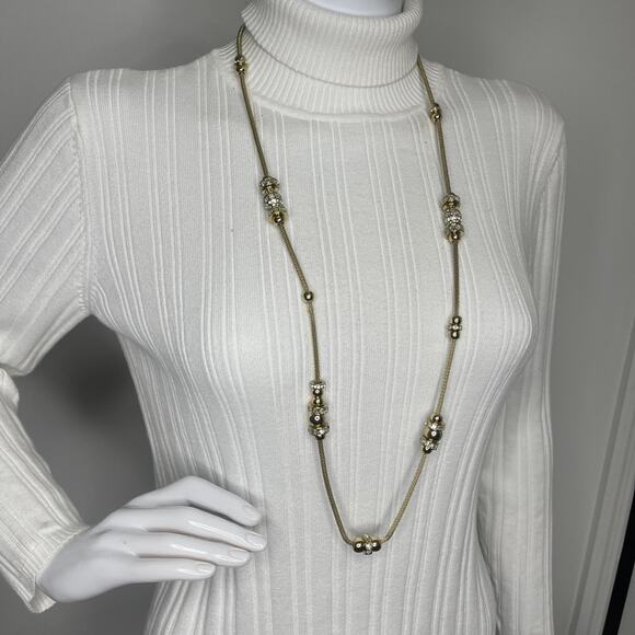 Chico's beaded necklace costume signed jewelry gold tone rhinestone beads trendy - Picture 4 of 13
